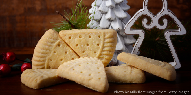 Traditional shortbread biscuits with Christmas ornaments