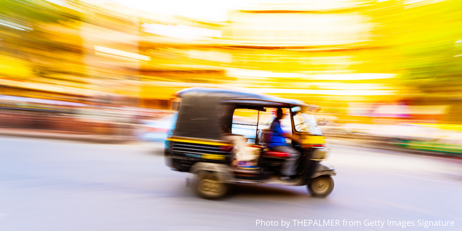 A tuk-tuk in motion