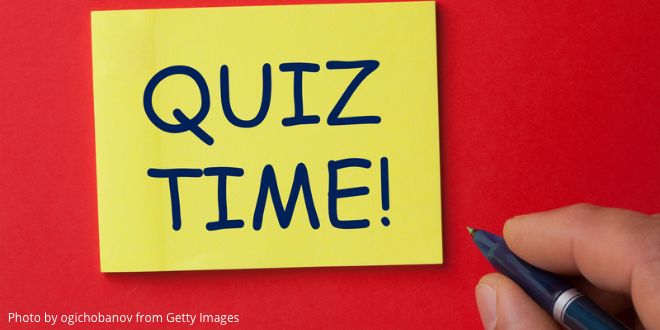 A yellow Post-It with the words "Quiz Time!" on a red background