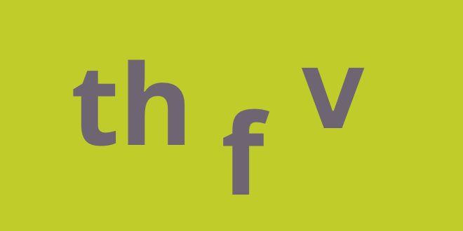 The letters th, f and v on a green background