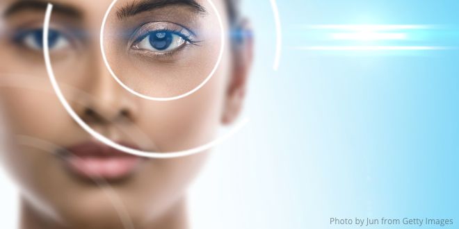 A young lady's face and a close-up of her eye