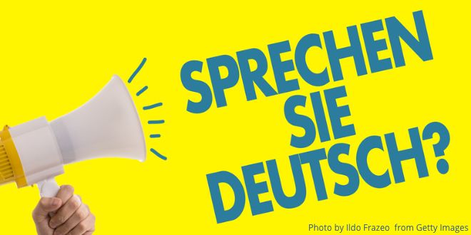 A small megaphone and the words"Sprechen Sie Deutsch? in capital letters