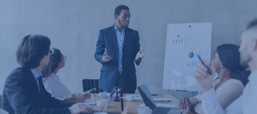 Business man presenting to a group of people